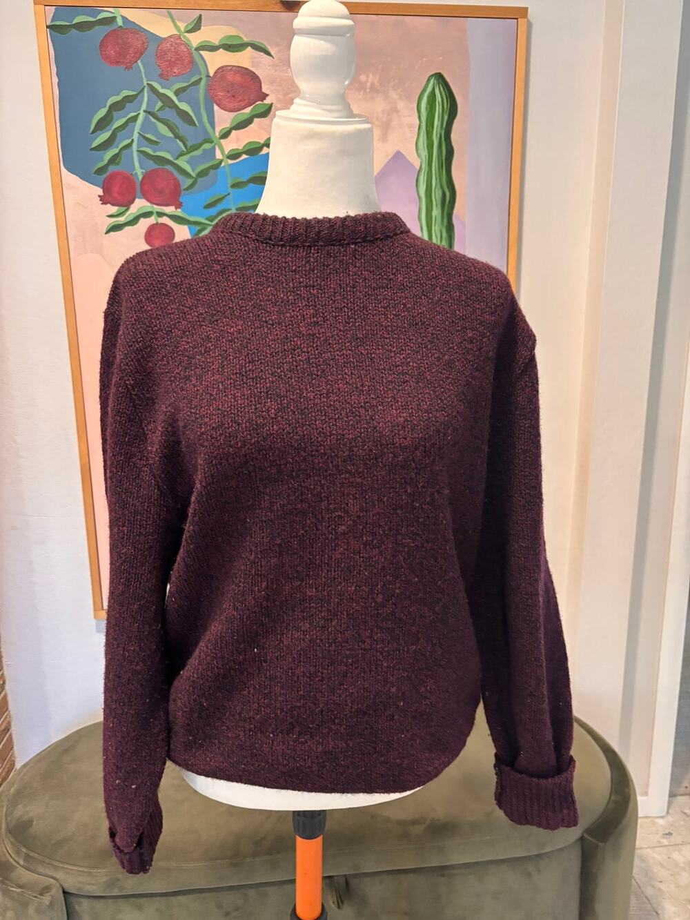 Vintage Great Plains Wool Mohair Sweater Burgundy Marled Knit USA Made M